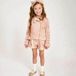 Girls Pink Faux Suede Biker Jacket