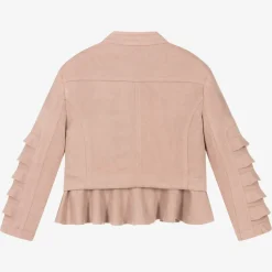 Girls Pink Faux Suede Biker Jacket