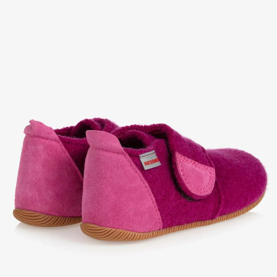 Girls Pink Felted Wool Slippers