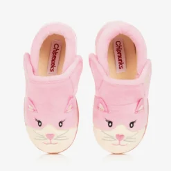 Girls Pink Fleece Cat Slippers