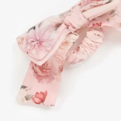 Girls Pink Floral Hair Bow Elastic