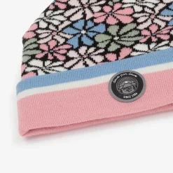 Girls Pink Floral Knitted Pom-Pom Hat