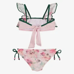Girls Pink Floral Lace Frill Bikini (UV50)
