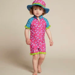 Girls Pink Floral Sun Suit (UPF50+)