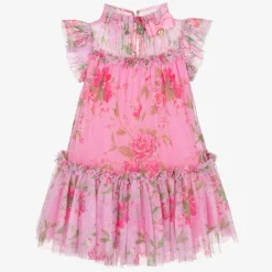 Girls Pink Floral Tulle Dress
