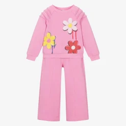 Girls Pink Flower Print Tracksuit