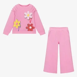 Girls Pink Flower Print Tracksuit