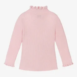 Girls Pink Frill Polo Neck Wool Jumper