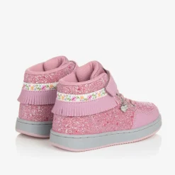 Girls Pink Glitter High-Top Trainers