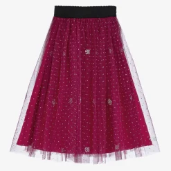 Girls Pink Glittery Tulle & Silk Skirt