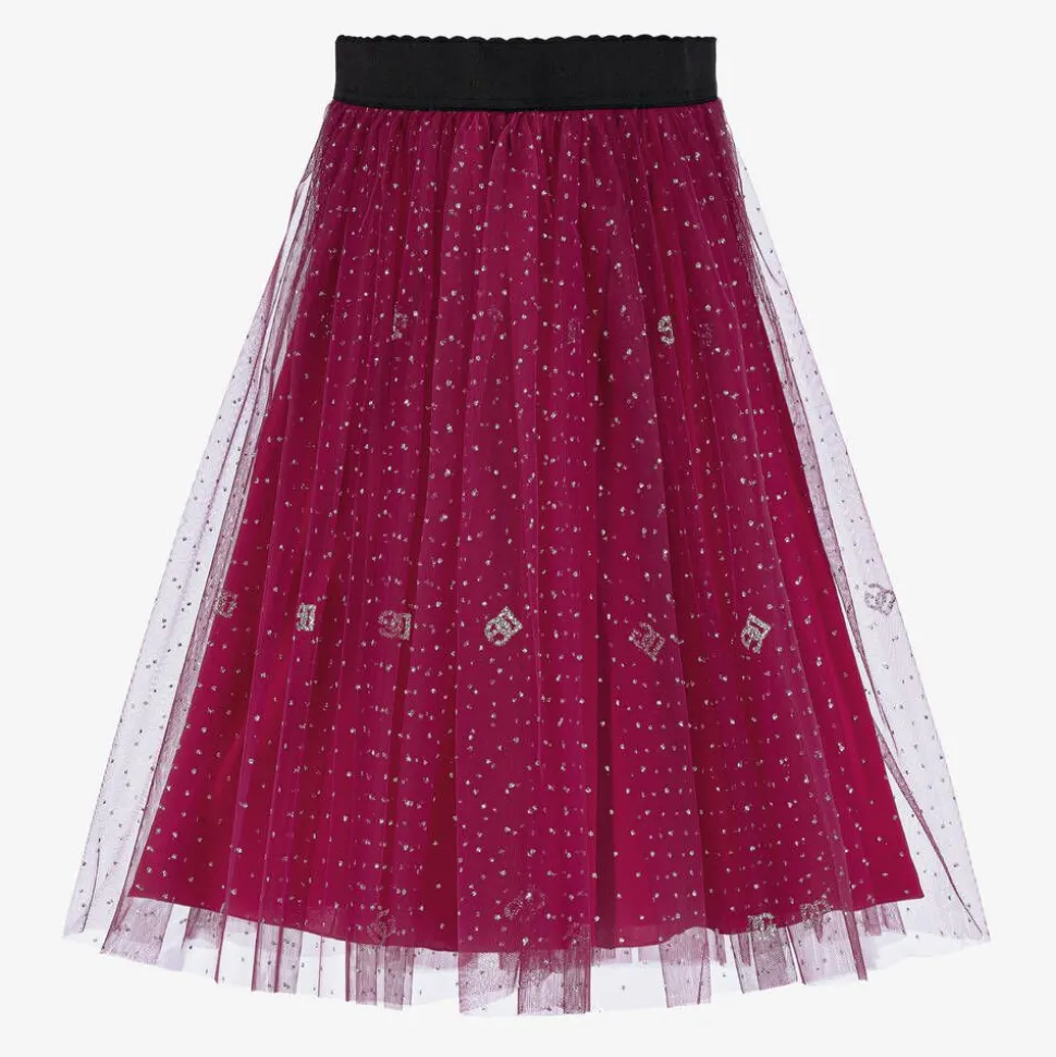 Girls Pink Glittery Tulle & Silk Skirt