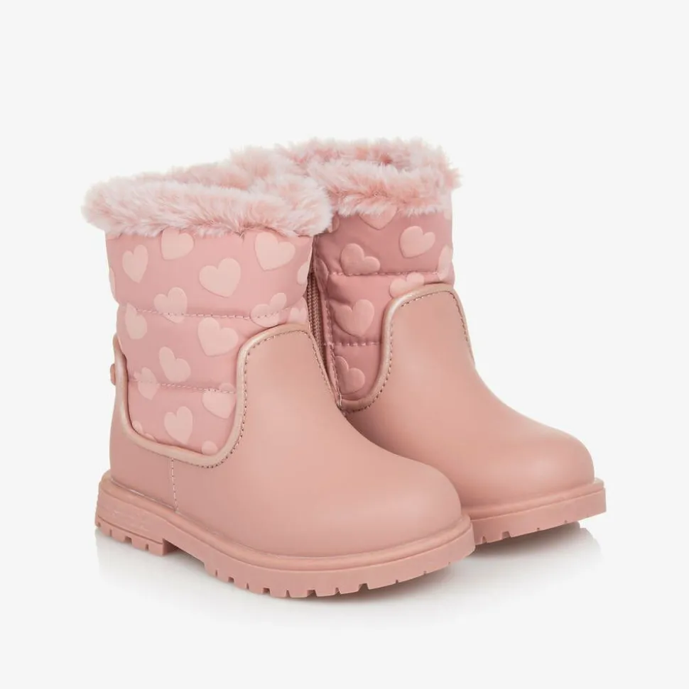 Girls Pink Heart Snow Boots