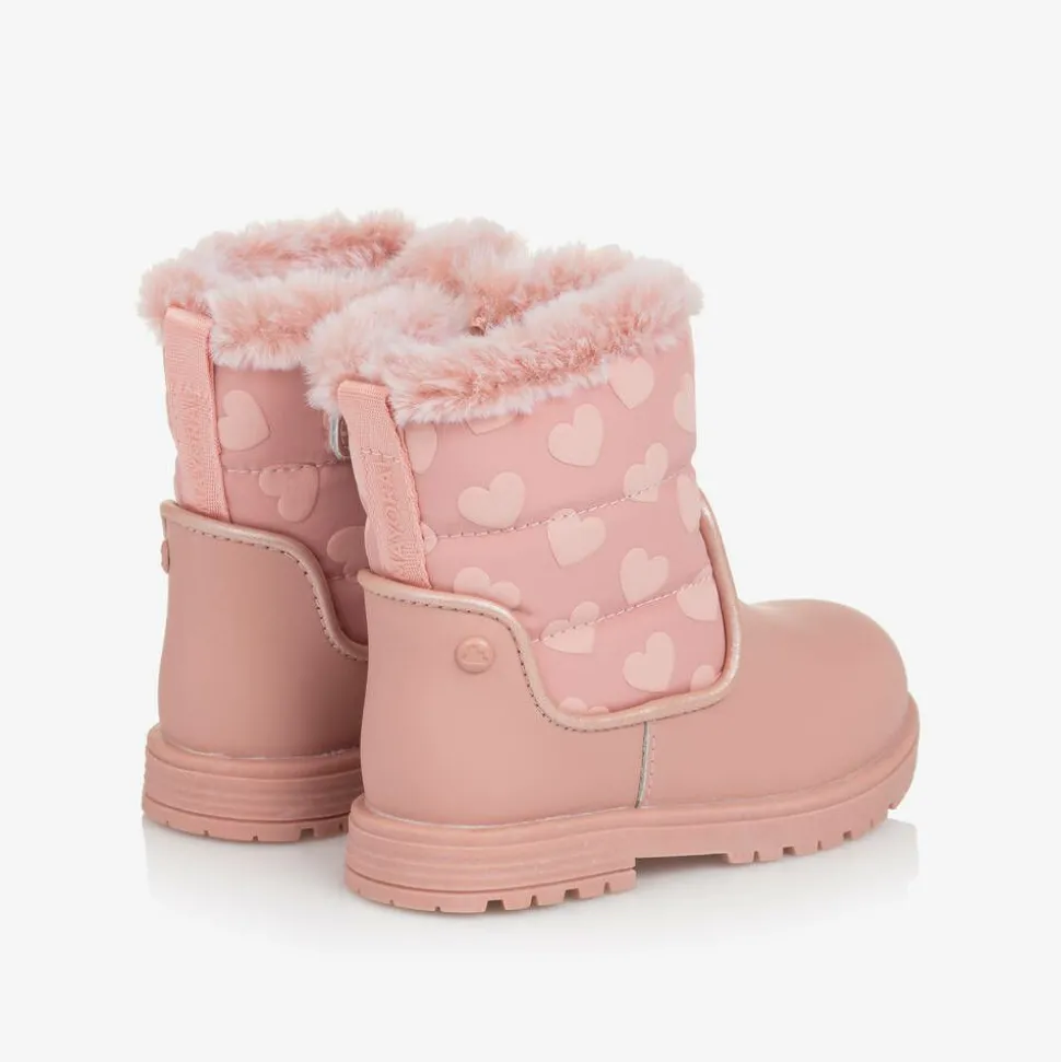 Girls Pink Heart Snow Boots