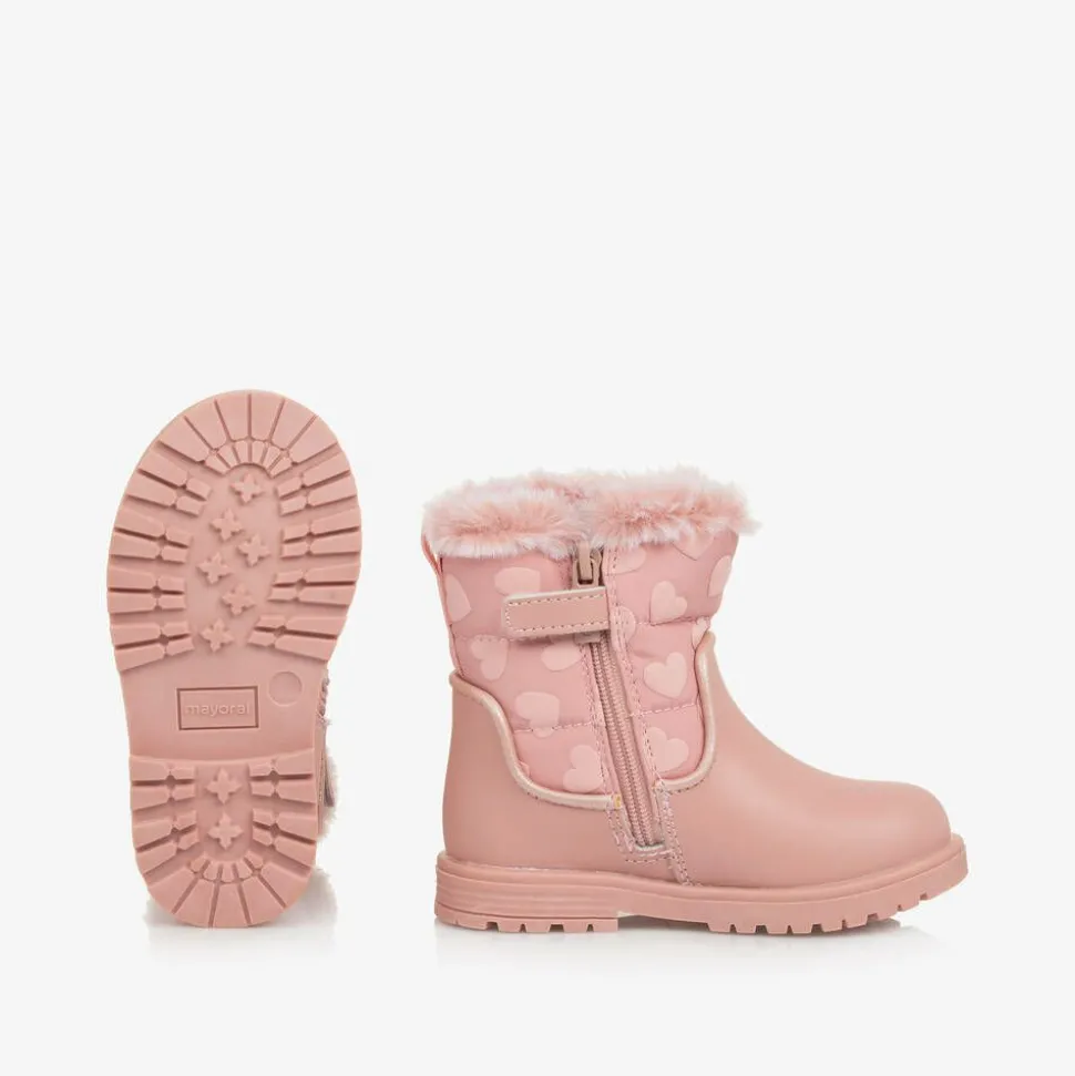 Girls Pink Heart Snow Boots