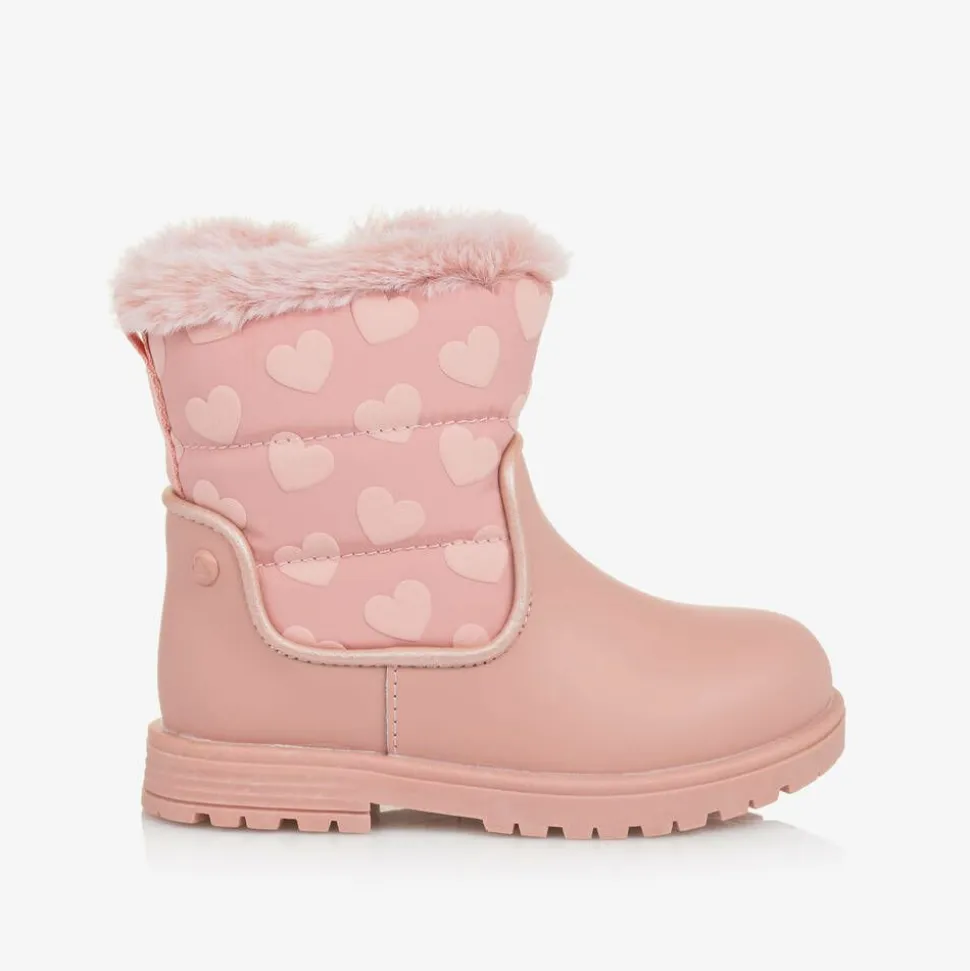 Girls Pink Heart Snow Boots