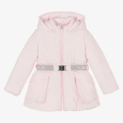 Girls Pink Hooded Puffer Coat
