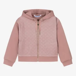 Girls Pink Hooded Zip-Up Top