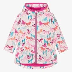 Girls Pink Horse Print Raincoat