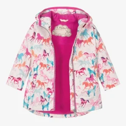 Girls Pink Horse Print Raincoat