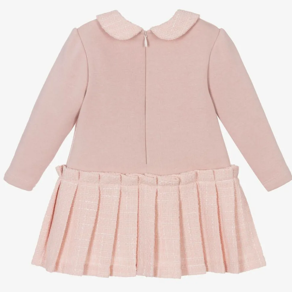 Girls Pink Jersey & Tweed Dress
