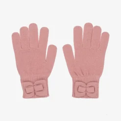 Girls Pink Knitted Bow Gloves