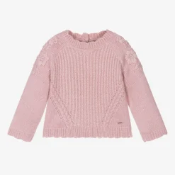 Girls Pink Knitted Flower Sweater