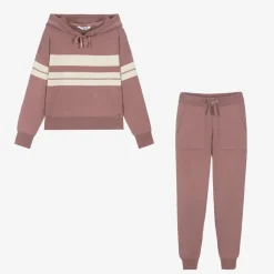 Girls Pink Knitted Stripe Tracksuit