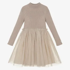 Girls Pink Knitted Tulle Dress