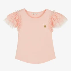 Girls Pink Lace Sleeve Top
