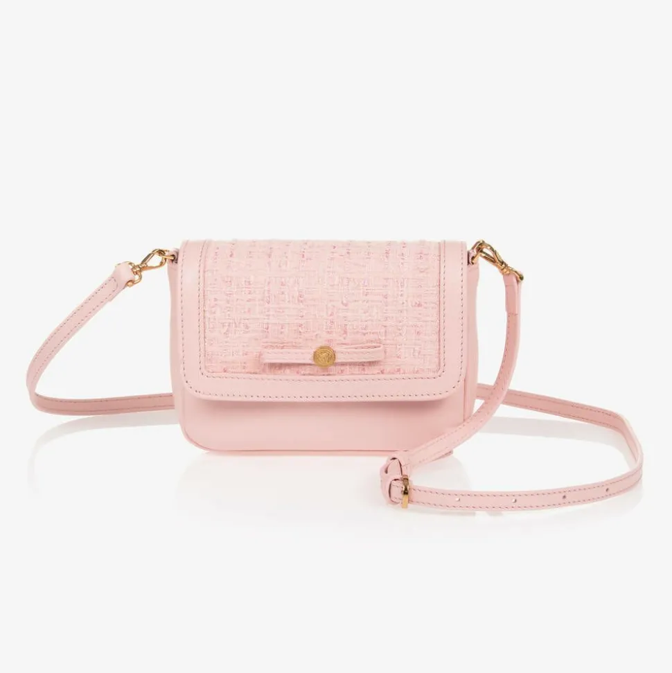 Girls Pink Leather & Tweed Medusa Bag (16cm)