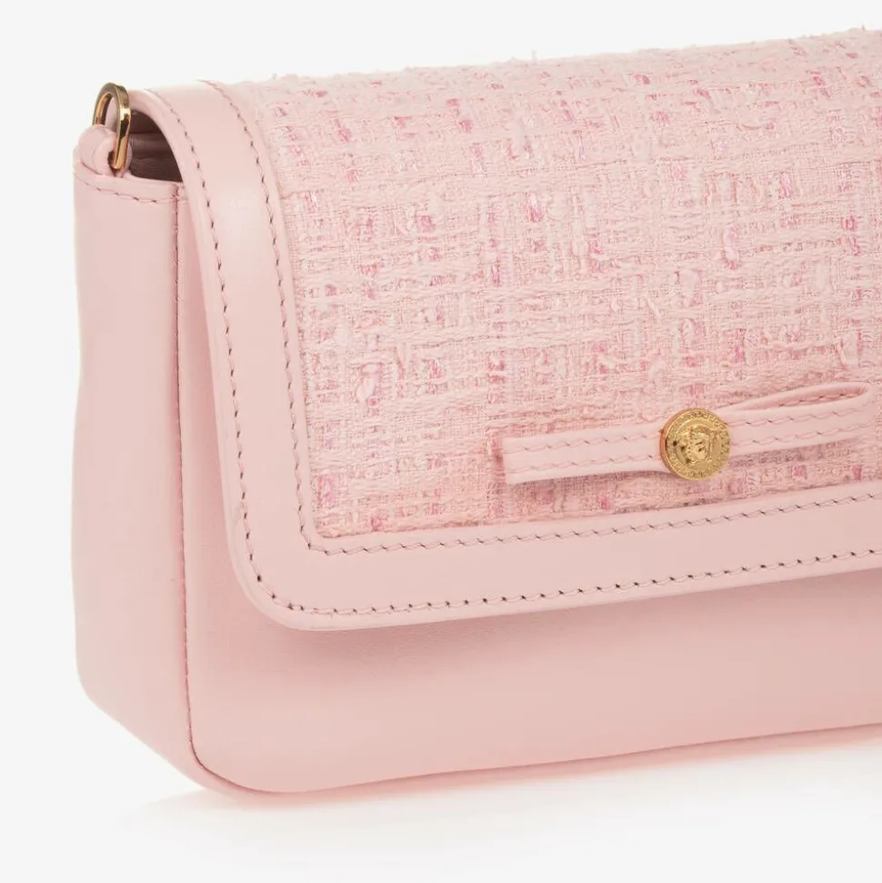 Girls Pink Leather & Tweed Medusa Bag (16cm)