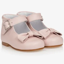 Girls Pink Leather Bow Shoes