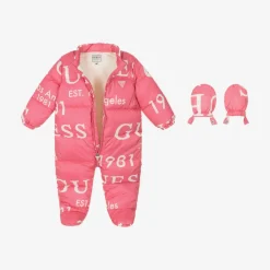Girls Pink Logo Print Snowsuit