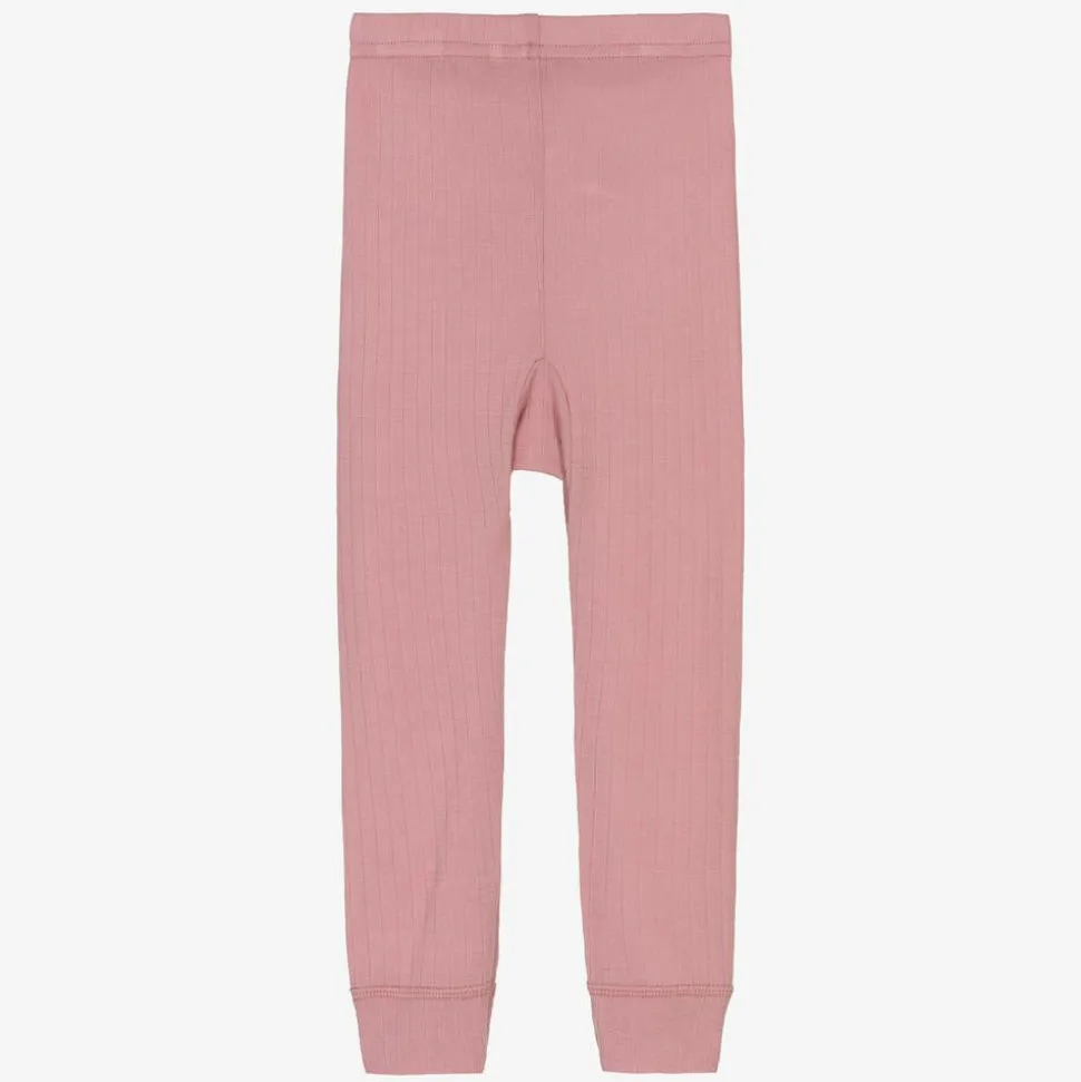 Girls Pink Merino Wool Leggings