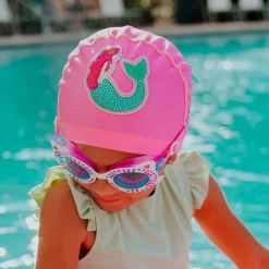 Girls Pink Mermaid Swimming Cap