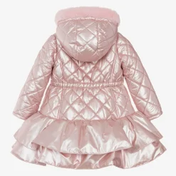 Girls Pink Metallic Quilted Coat
