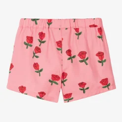 Girls Pink Organic Cotton Roses Shorts