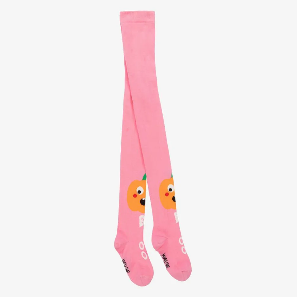 Girls Pink Organic Cotton Pumpkin Tights