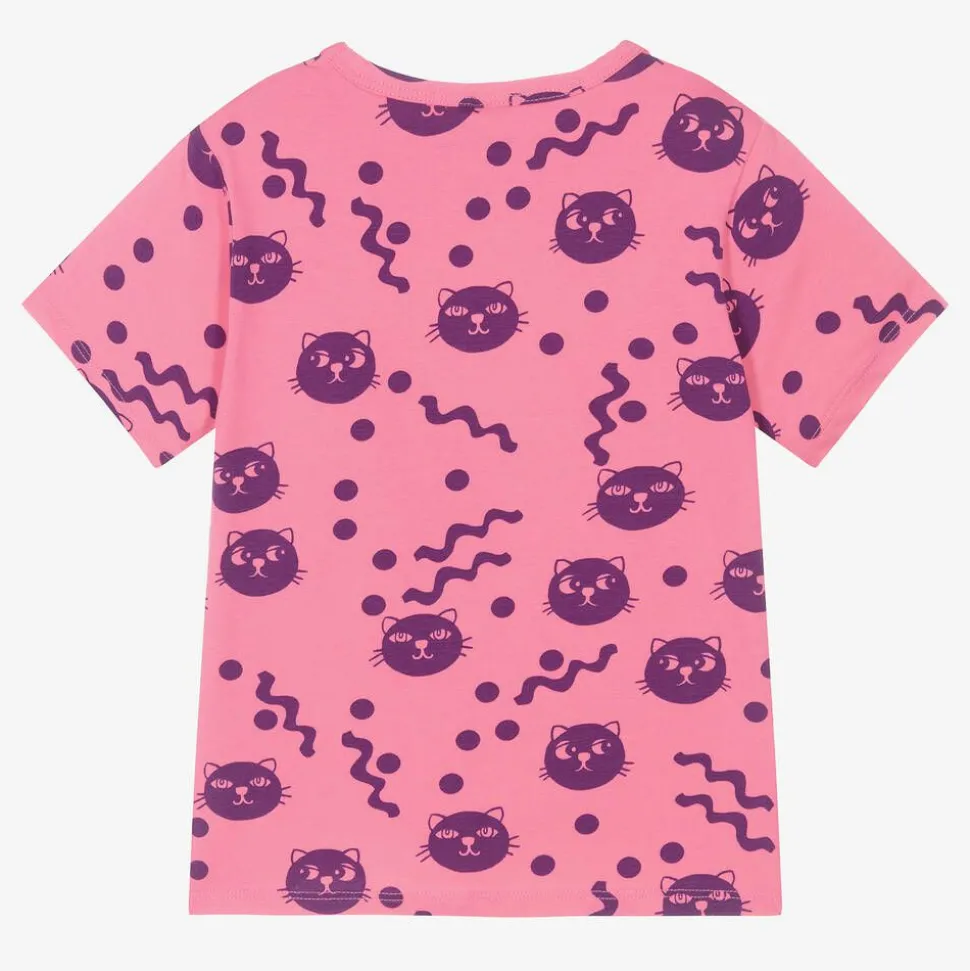 Girls Pink Organic Cotton Cats T-Shirt