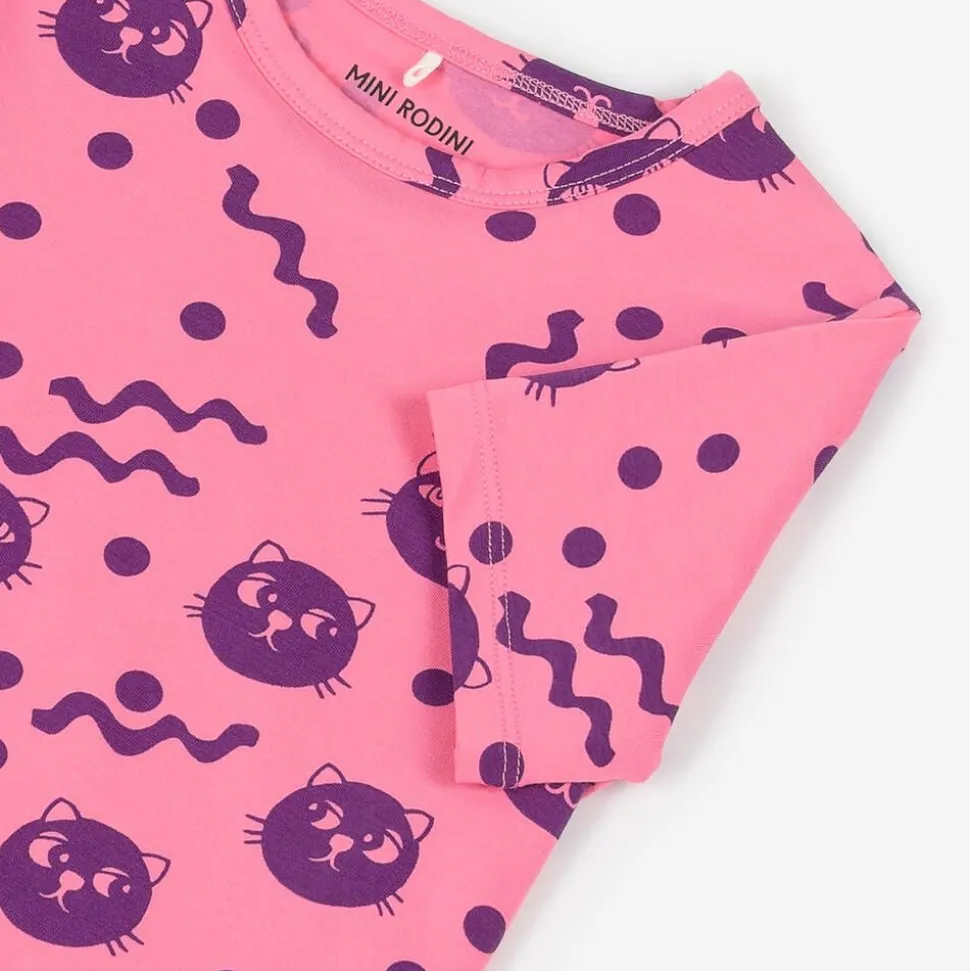 Girls Pink Organic Cotton Cats T-Shirt