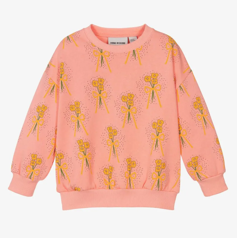 Girls Pink Organic Cotton Floral Sweatshirt