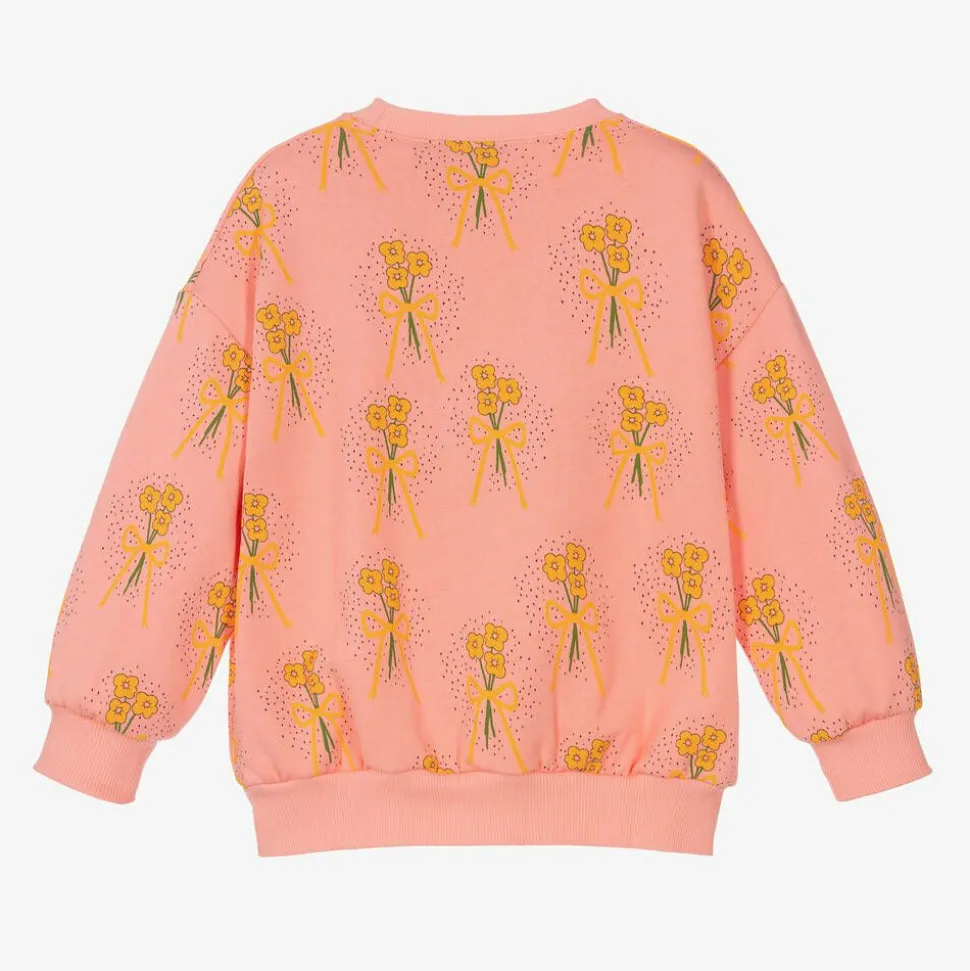 Girls Pink Organic Cotton Floral Sweatshirt