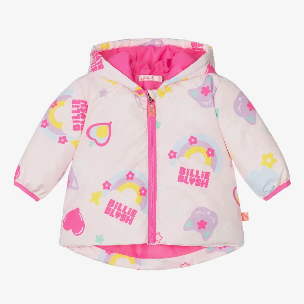 Girls Pink Padded Rainbow Cat Jacket