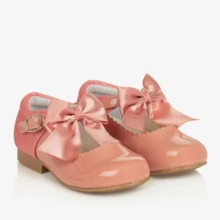 Girls Pink Patent Faux Leather Bow Shoes