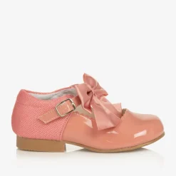 Girls Pink Patent Faux Leather Bow Shoes