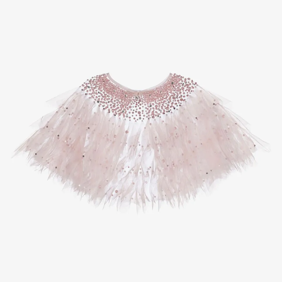 Girls Pink Pearl Tulle Cape