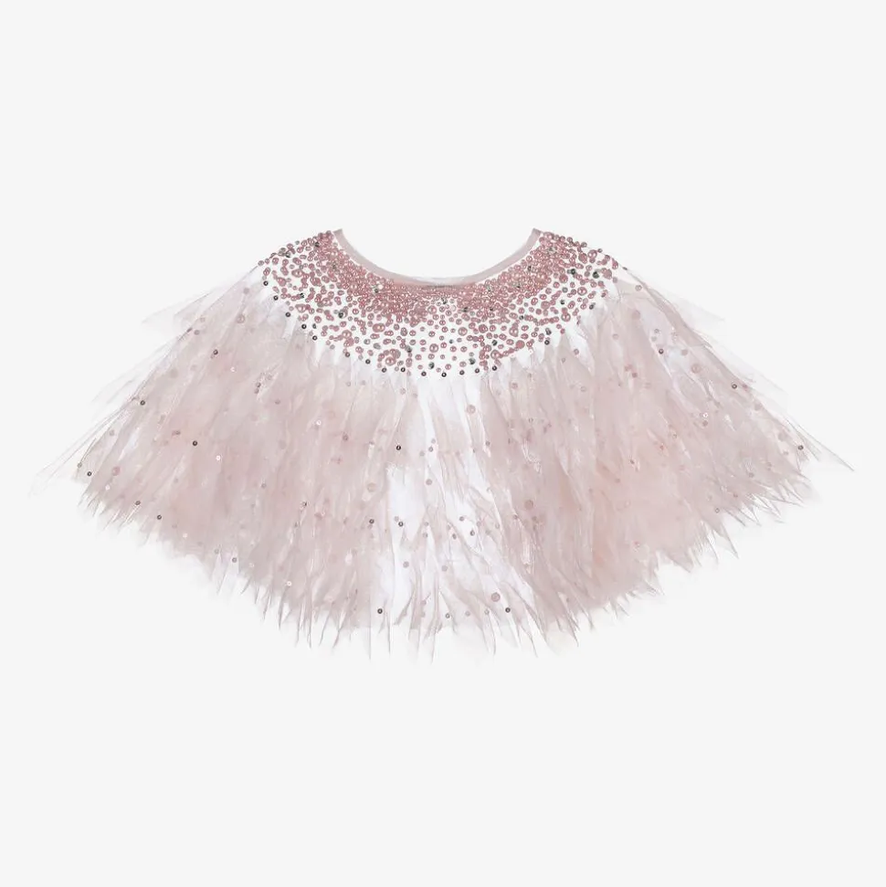 Girls Pink Pearl Tulle Cape
