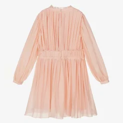 Girls Pink Pleated Wool Dress