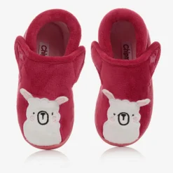 Girls Pink Plush Llama Slippers