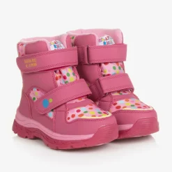 Girls Pink Polka Dot Print Snow Boots